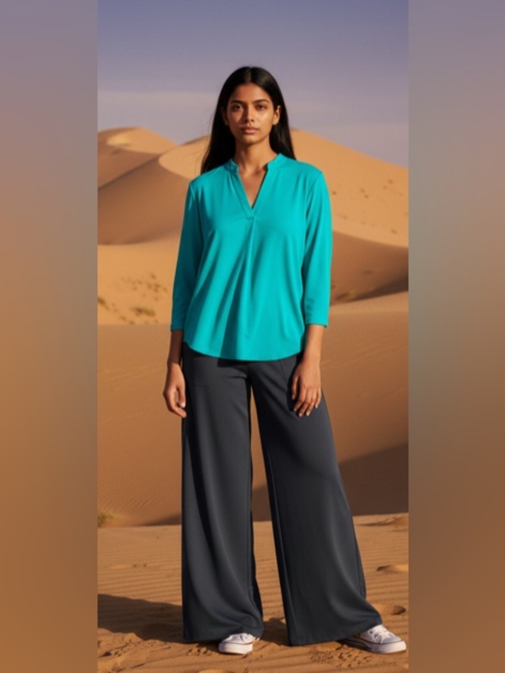NWT-XL Vibrant Teal V-Neck 3/4 Sleeve
Top & Black wide leg, yoga pants outfit